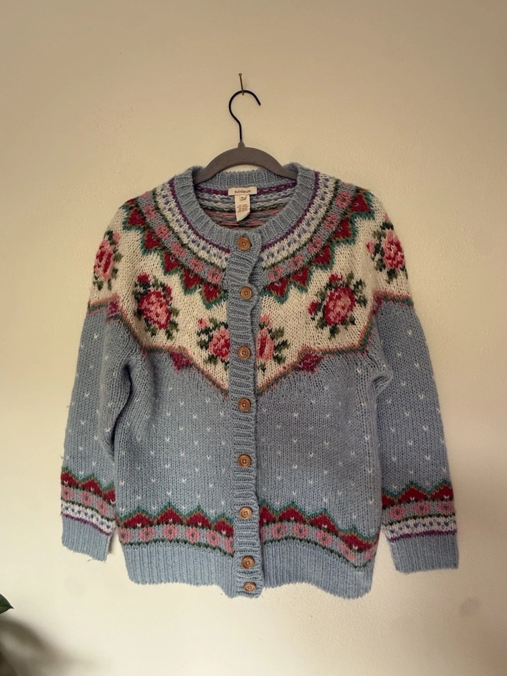 Sundance Blue Floral Fair Isle Cardigan size Medium